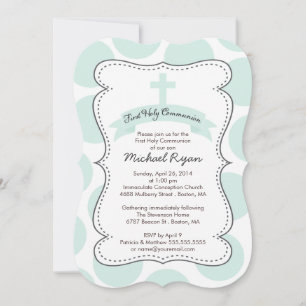 Cute Green Polka Dots Cross Communion Invitation