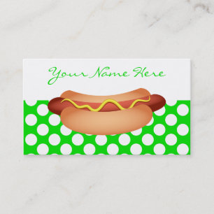 Cute Green Polka Dots & Tasty Hotdog Snack Design Business Card