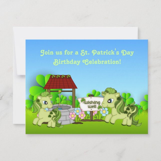 Cute Green Ponies St Patrick's Day Horse Birthday Invitation (Front)