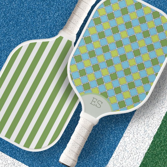 Cute green preppy monogrammed pickleball paddle (Creator Uploaded)