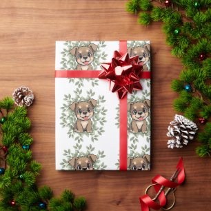 Cute Green Puppy Wrapping Paper – Minimal Nature 