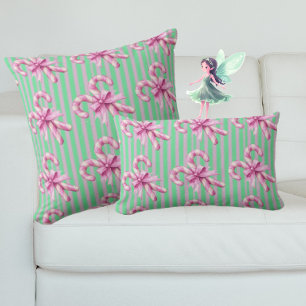 Cute Green Purple Pink Candy Cane Christmas Lumbar Cushion