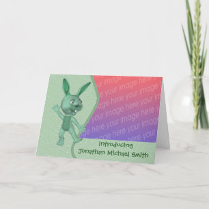 Cute Green Rabbit New Baby Photo Announcement