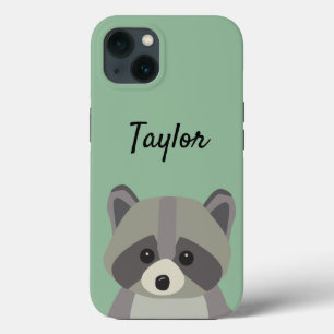 Cute green racoon illustration personalised iPhone 13 case