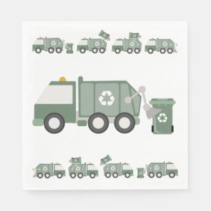 Cute Green Recycling Truck Kids Vehicles Birthday Napkin