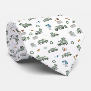 Cute Green Recycling Truck Kids Vehicles Pattern Tie