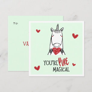 Cute Green Red Hearts Unicorn Kids Valentines Day Card