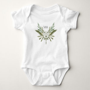 cute Green Red White Flowers Watercolor Winter Baby Bodysuit