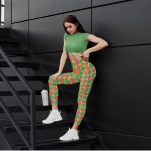 Cute Green Retro Gym Yoga  Women Tight Leggings