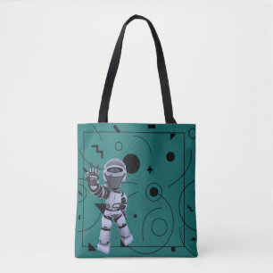 Cute Green Robot Geometrical Shapes Kids Tote Bag