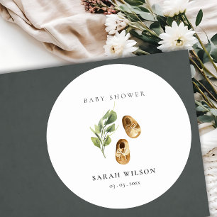 Cute Green Rust Orange Shoes Foliage Baby Shower Classic Round Sticker