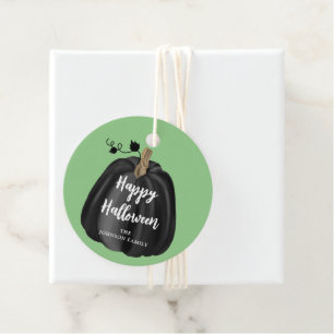 Cute Green Script Pumpkin Happy Halloween Favour Tags
