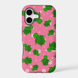 Cute green sea turtle christmas pink snowflakes
