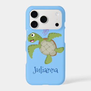 Cute green sea turtle happy cartoon illustration