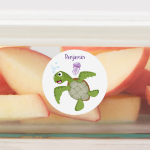 Cute green sea turtle happy cartoon illustration