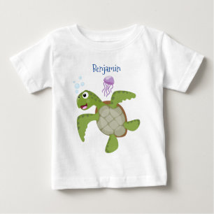 Cute green sea turtle happy cartoon illustration baby T-Shirt