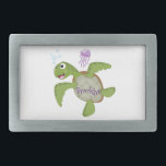 Cute green sea turtle happy cartoon illustration belt buckle<br><div class="desc">This happy green sea turtle is blowing bubbles! Drawn in cute cartoon illustration style.</div>
