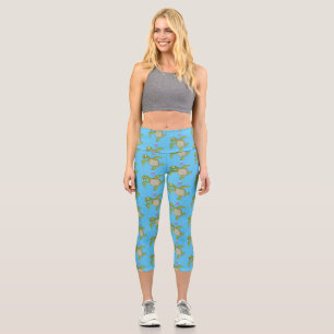 Cute green sea turtle happy cartoon illustration capri leggings