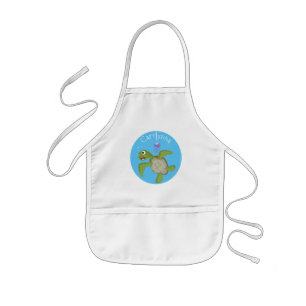 Cute green sea turtle happy cartoon illustration kids apron