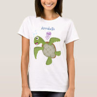 Cute green sea turtle happy cartoon illustration