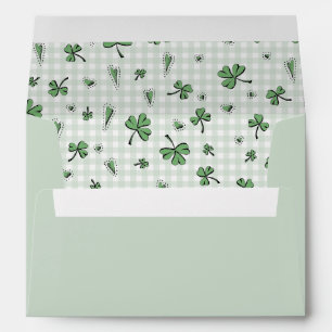 Cute Green Shamrock and Green Gingham Envelope