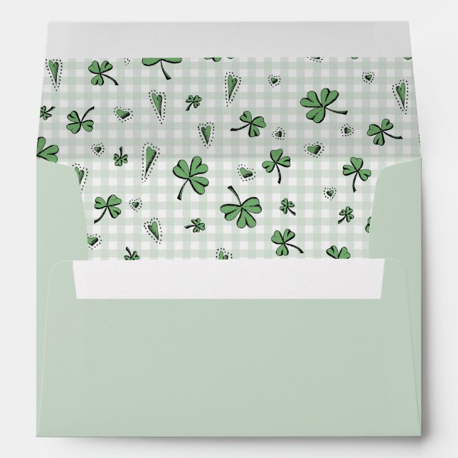 Cute Green Shamrock and Green Gingham Envelope (Back (Bottom))