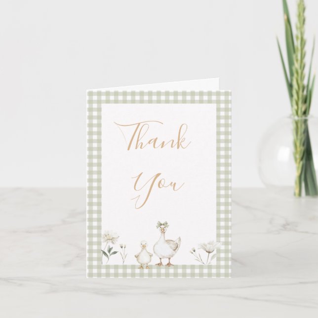 Cute Green Silly Goose Baby Shower Thank You Card (Front)