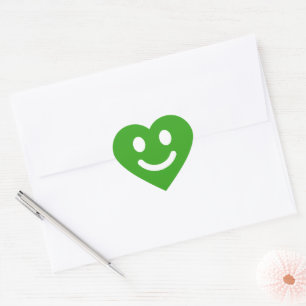 Cute Green Smiley Face Classic Heart Sticker