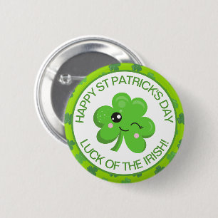 Cute Green Smiling Irish Lucky Clover 6 Cm Round Badge
