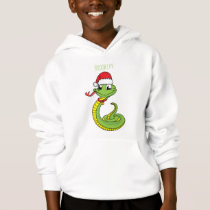 Cute green snake with santa hat cartoon