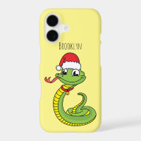Cute green snake with santa hat cartoon