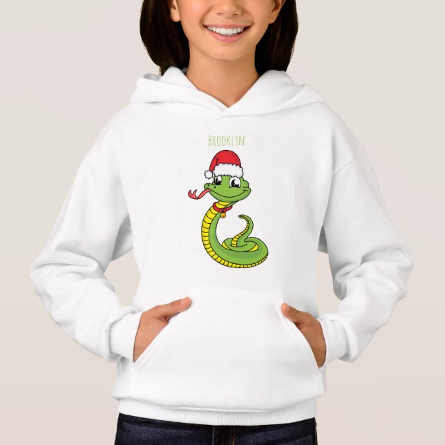 Cute green snake with santa hat cartoon (Front)