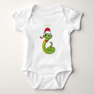 Cute green snake with santa hat cartoon baby bodysuit