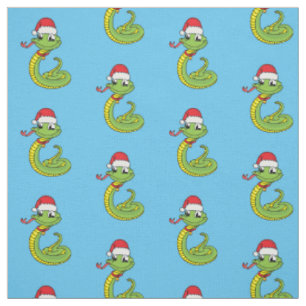 Cute green snake with santa hat cartoon fabric