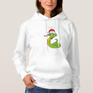 Cute green snake with santa hat cartoon hoodie