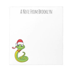 Cute green snake with santa hat cartoon notepad