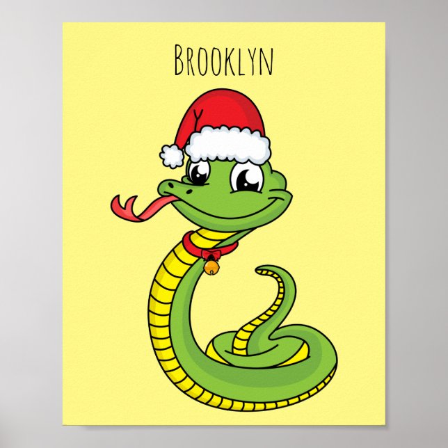 Cute green snake with santa hat cartoon poster (Front)