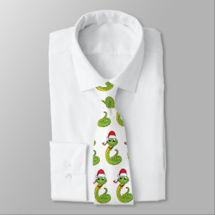 Cute green snake with santa hat cartoon tie