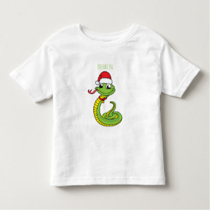 Cute green snake with santa hat cartoon toddler T-Shirt