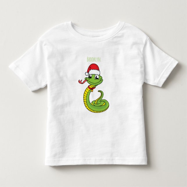 Cute green snake with santa hat cartoon  toddler T-Shirt (Front)