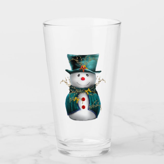 Cute Green Snowman Christmas Glass (Front)