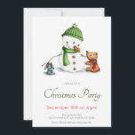Cute Green Snowman Christmas Party Invitation<br><div class="desc">Minimalist Christmas invitation with an illustration of a snowman and his bear and dog friends. Great for the upcoming season. Illustrated and designed by Patricia Alvarez.</div>