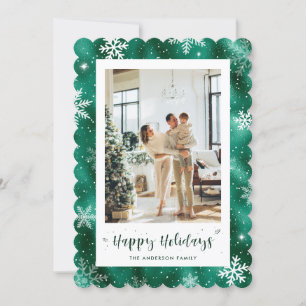 Cute Green Snowy Photo Holiday Card