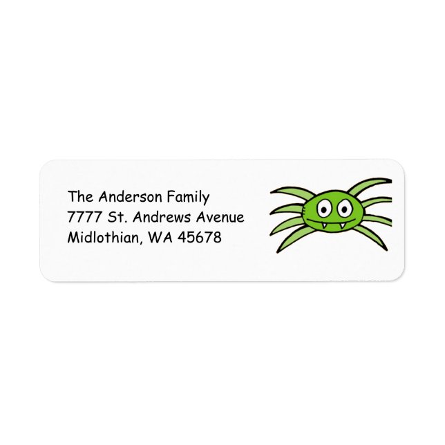 Cute Green Spider Return Address Label (Front)