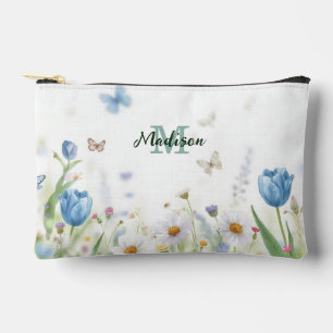 Cute Green Spring Flower Wildflower Bouquet Monogr Accessory Pouch