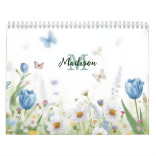 Cute Green Spring Flower Wildflower Bouquet Monogr Calendar