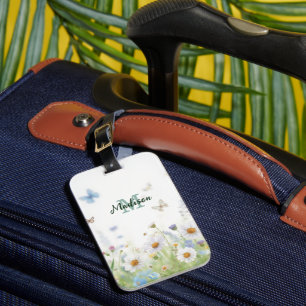 Cute Green Spring Flower Wildflower Bouquet Monogr Luggage Tag