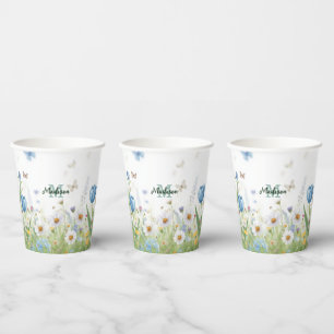 Cute Green Spring Flower Wildflower Bouquet Monogr Paper Cups
