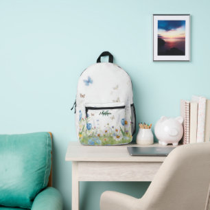 Cute Green Spring Flower Wildflower Bouquet Monogr Printed Backpack