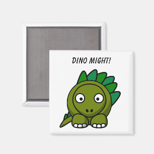 Cute Green Stegosaurus Cartoon with Fun Dino Pun Magnet